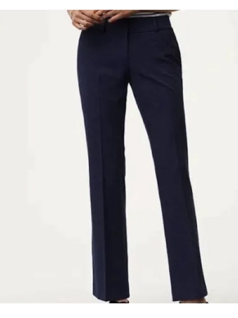 LOFT Navy Julie Straight-Leg trouser with satin stripe down side